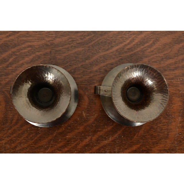 Copper Roycroft Arts & Crafts Hammered Copper Handled Candlesticks, Pair For Sale - Image 8 of 10