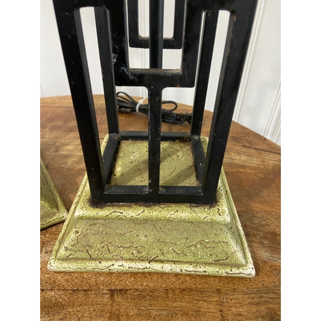 1970s Vintage Mid Century Modern Art Deco Style Cage Lamps, a Pair For Sale - Image 5 of 7