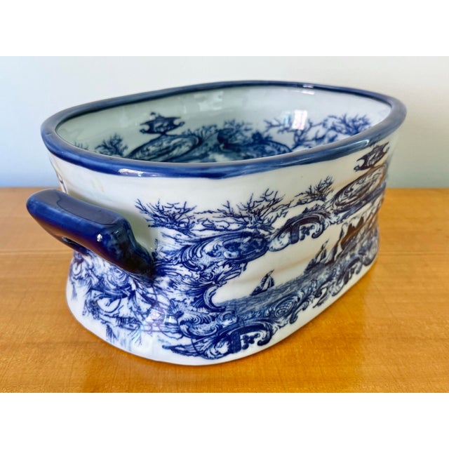 Ceramic 1980s Nautical Blue and White Transferware Foot Bath Planter For Sale - Image 7 of 11