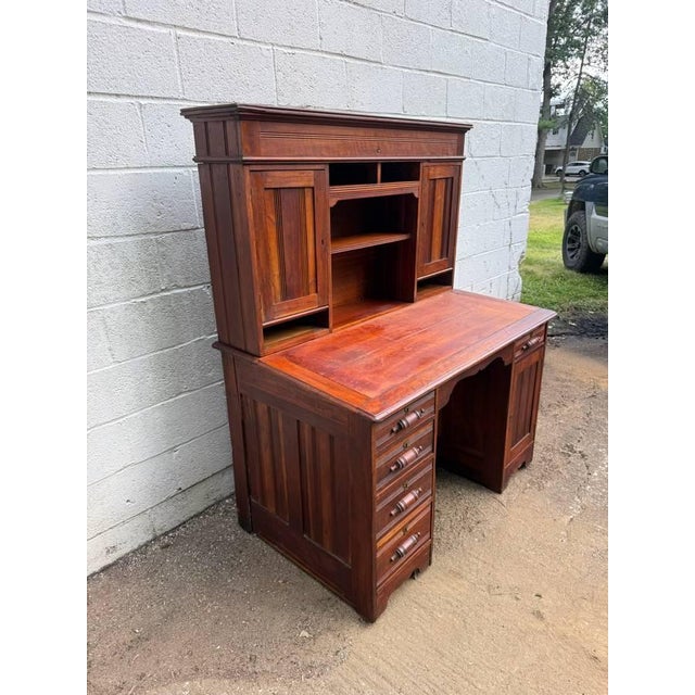 Antique Victorian Art. & Craft Style Writing Table Executive Desk With Hutch For Sale In Washington DC - Image 6 of 18
