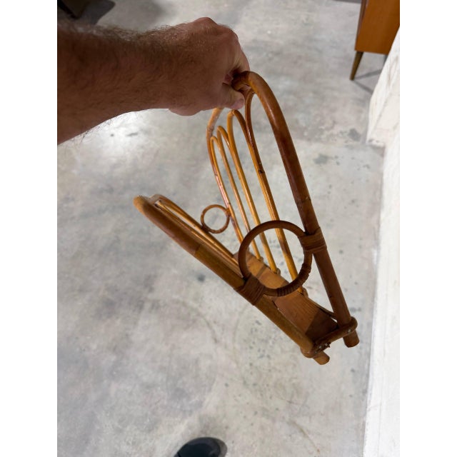 Mid-Century Modern Vintage Boho Rattan Magazine Rack Newspaper Holder Scandinavian Style For Sale - Image 3 of 9