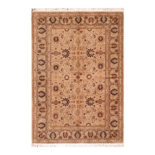 Shabby Chic 1990's Pak-Persian Tan/Green Wool Rug - 6'1'' X 8'11'' For Sale