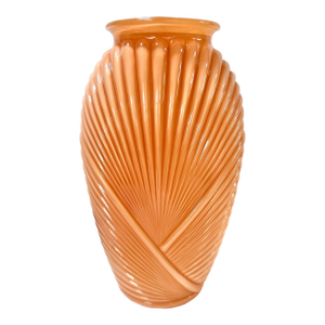 Vintage Glass Art Deco Fan Vase – Coral Peach - Draped Pressed Glass Sculptural Decor