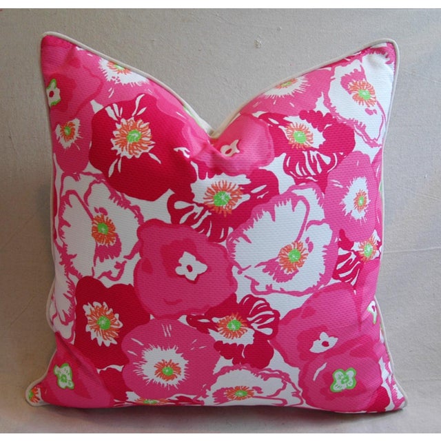 Bright Boho Chic Style Pink Begonia Blossom Feather/Down Pillow 24" Square For Sale - Image 4 of 5