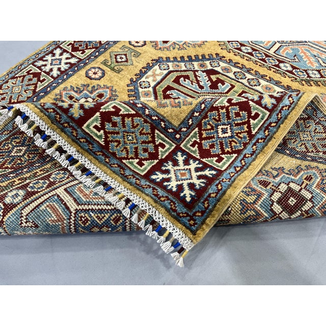 Gold Kazak Wool Rug With Three Medallions, 3'6" X 4'9" For Sale - Image 10 of 16