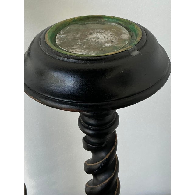 Mid-Century Modern Vintage Boho Monumental Distressed Barley Twist Candlesticks - Set of 3 For Sale - Image 3 of 11