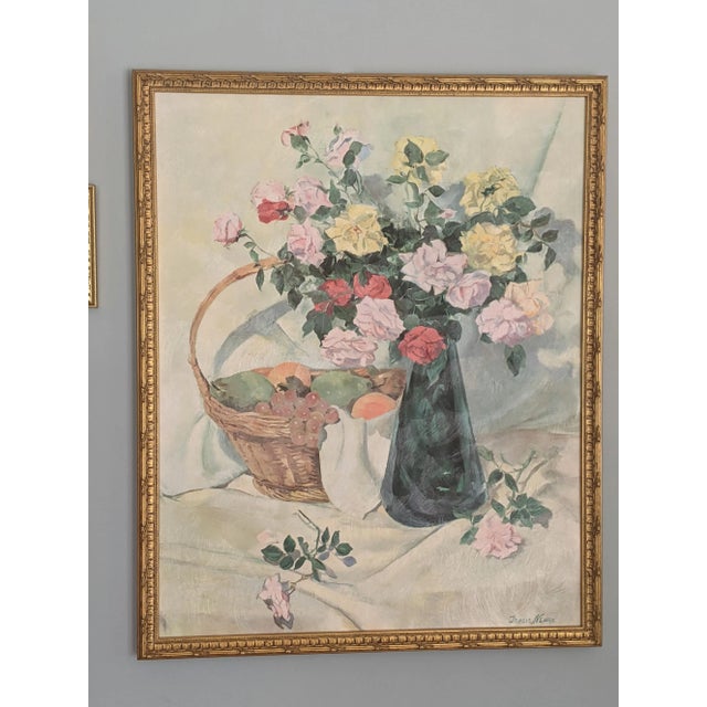 Vintage Still Life Botanical Flower Bouquet Framed Art Signed For Sale - Image 10 of 11