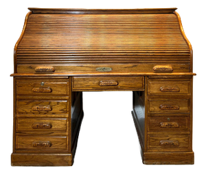 Antique Oak Roll Top Filing Desk with Tambour Shutter