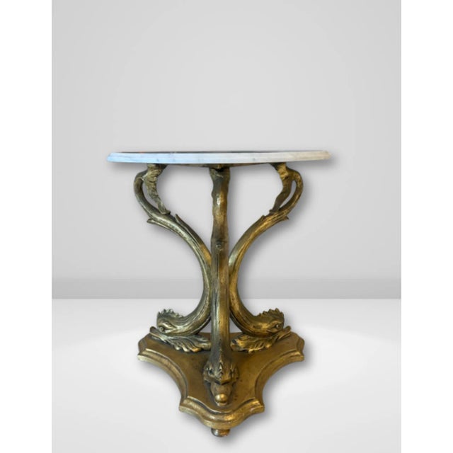 Italian Pair of Italian Dolphin Side Tables With Carrara Marble Tops For Sale - Image 3 of 7