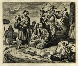 Montanus, Japanese Musicians Playing Native Music Instruments, 1669, Engraving