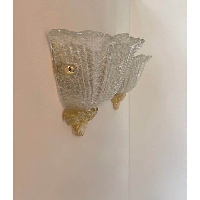 Vintage Pressed Molded Murano Glass Wall Sconces, Italy, 1980, Set of 2 For Sale - Image 6 of 13