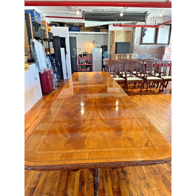 Late 20th Century Grand Chippendale-Style Mahogany Triple-Pedestal Dining Table, 12 Ft. For Sale - Image 4 of 5
