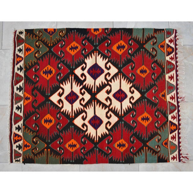 Hollywood Regency 1980s Turkish Rug Handmade Navajo Style Kilim Rug - 3′1″ × 3′9″ For Sale - Image 3 of 10