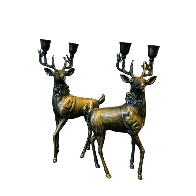 Vintage Mid-Century Modern Brass Sculptural Candelabras – Figurative Brass Art Decor For Sale - Image 10 of 13