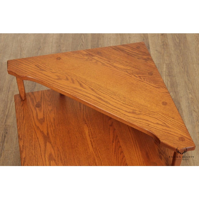 Hunt Country Furniture Two Tier Oak Corner Table For Sale - Image 10 of 13