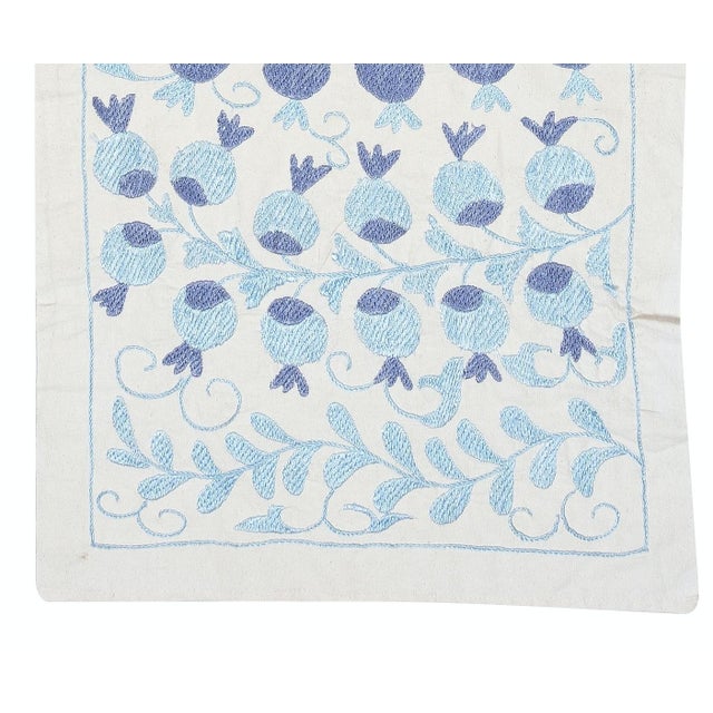 2020s 20x71 in Embroidered Table Runner. Cotton Wall Hanging. Light Blue Wall Decor For Sale - Image 5 of 5