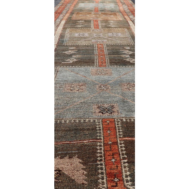 Textile Antique Lori Gallery Runner With Geometric Tribal Medallion Design in Soft Tones For Sale - Image 7 of 12