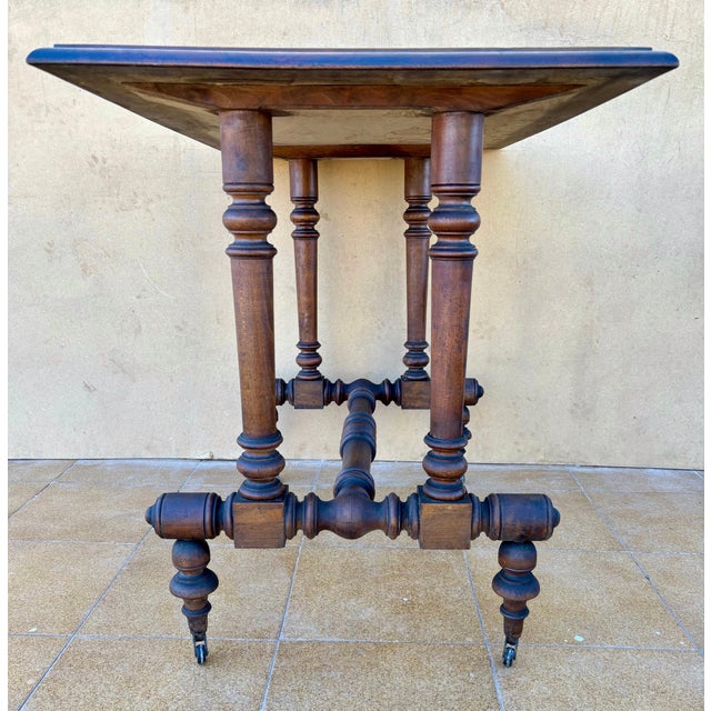 Wood 20th Century Turned-Leg Side Table With Castors, Victorian Style For Sale - Image 7 of 9