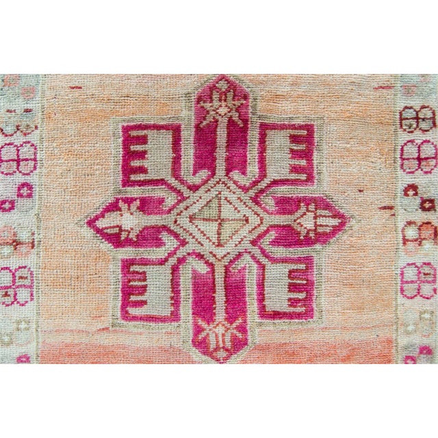 House of Séance - 1950s Vintage Kurdish Geometric Medallion Wool Hand-Knotted Runner - 3’ X 11'11” For Sale - Image 10 of 11