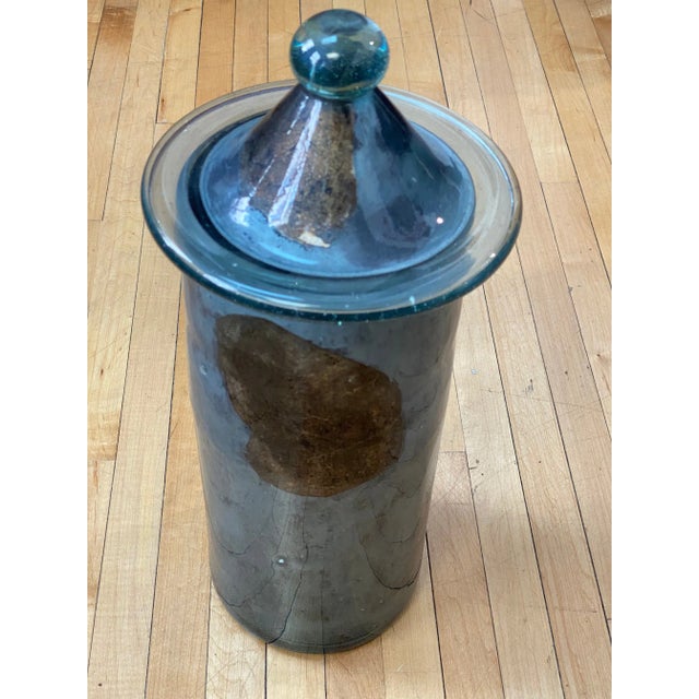 Maitland Smith Eglomise (reverse painted glass) Jar with cover. Very beautifully made. Silvery Blue, sparkly portions of...