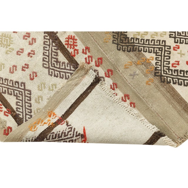 Mid 20th Century Mid 20th Century Embroidered Vintage Turkish Kilim Rug For Sale - Image 5 of 7