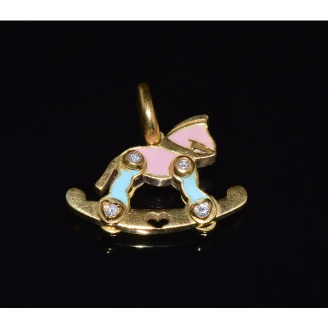 Designer Aaron Basha Natural Diamond & Enamel Solid 18k Gold Rocking Horse Charm Pendant For Sale - Image 10 of 11