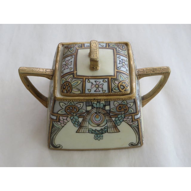 Antique Early 20th Century Nippon Sugar Dish Hand Painted With Gold Overlay & Trim For Sale In Philadelphia - Image 6 of 8