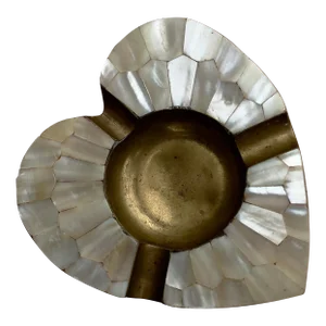 Vintage Heart Shaped Brass & Mother of Pearl Ashtray