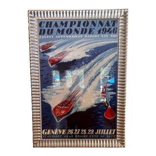 Original Vintage Motor Boat Race Poster Championnat Du Monde Geneve 1946 by Percival Pernet, Framed For Sale