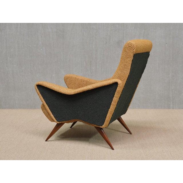 Turin School Armchairs in Walnut and Ochre & Dark Green Bouclé, Italy, 1950s, Set of 2 For Sale - Image 13 of 18