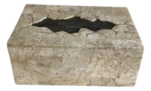 1980s Tessellated Stone Box With Black Tessellated Stone Inset