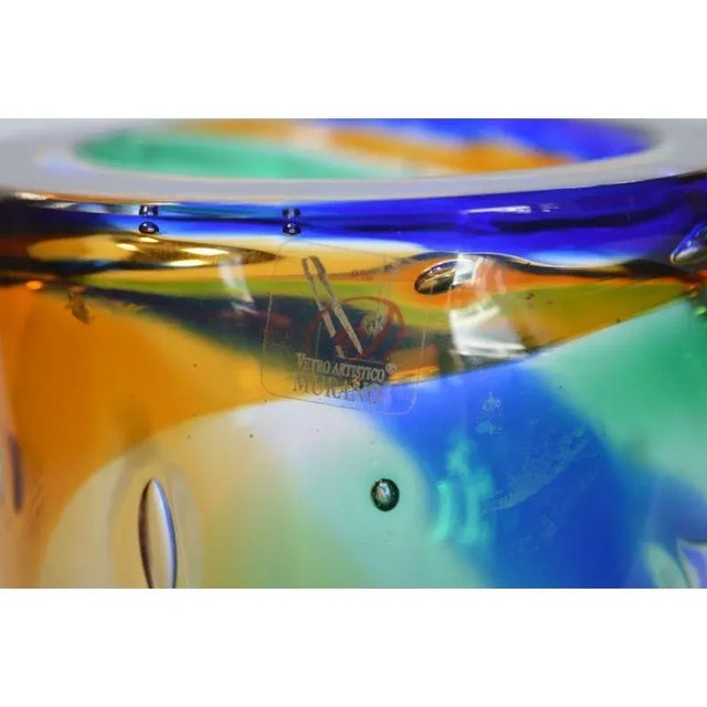 Modern Murano Blue Amber Green Cylinder Vase by Camozzo For Sale - Image 3 of 5