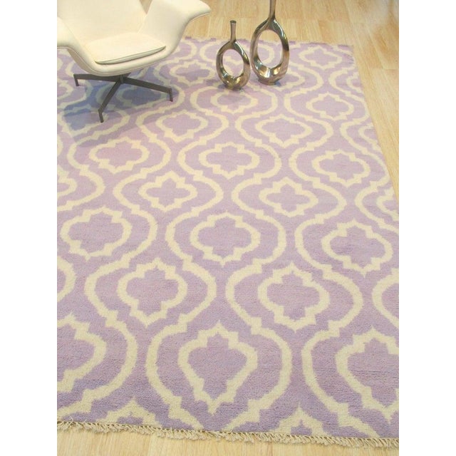 Contemporary 5x8 Purple Hand-Knotted Wool Ogee Lattice Geometric Modern Carpet Rug For Sale - Image 3 of 4
