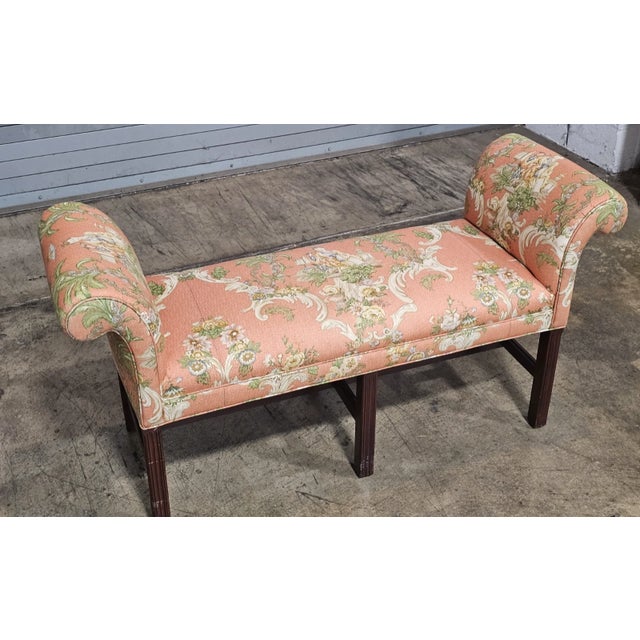 Hancock & Moore Late 20th Century Hancock & Moore Mahognay Chippendale Style Window Bench Chinoiserie Fabric For Sale - Image 4 of 9