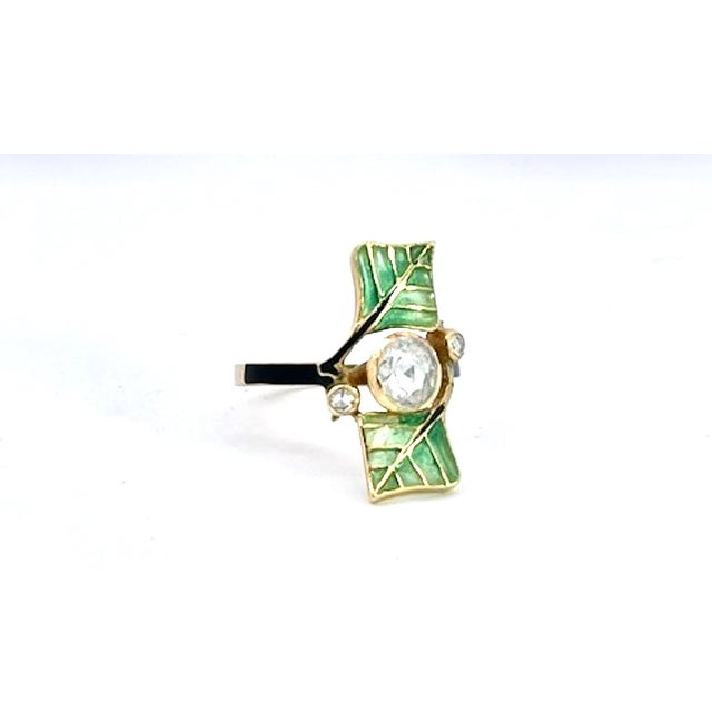 1930s Art Nouveau Diamond and Plique a Jour Ring, Size 6 For Sale - Image 13 of 13