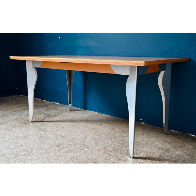 Brown Extendable Table with Bent Steel and Light Wood Legs, 1990s For Sale - Image 8 of 18