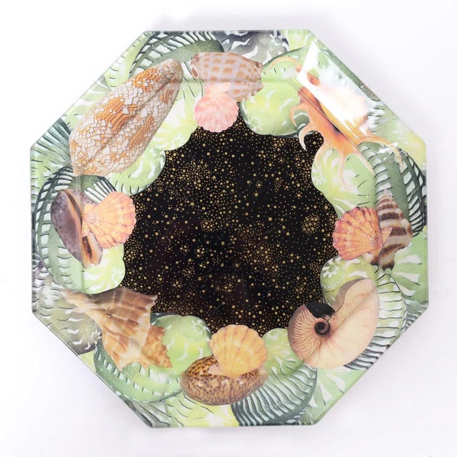 Set of Six Reverse Decoupage Seashell Glass Plates by Pablo Manzoni For Sale In West Palm - Image 6 of 10