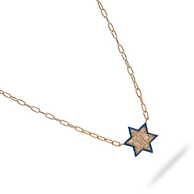 Early 21st Century Divine Star of David Blue Enamel Gold Necklace For Sale - Image 5 of 9