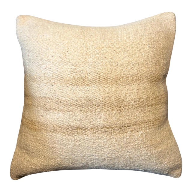 Vintage Turkish Hemp Pillow, Natural Sand Beige Cushion, Handwoven Anatolian Pillow With Insert, 16x16 In For Sale