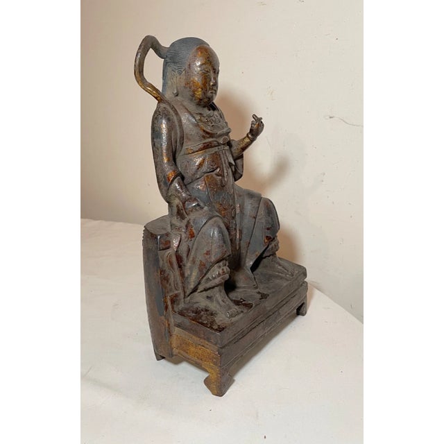 Rare Antique 18th Century Chinese Lacquered Cast Iron Sculpture of Zhenwu Statue For Sale - Image 4 of 14