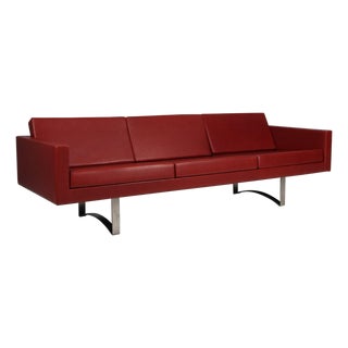 Model 57 Sofa in Black Leather and Steel attributed to Bodil Kjær, 1960s For Sale