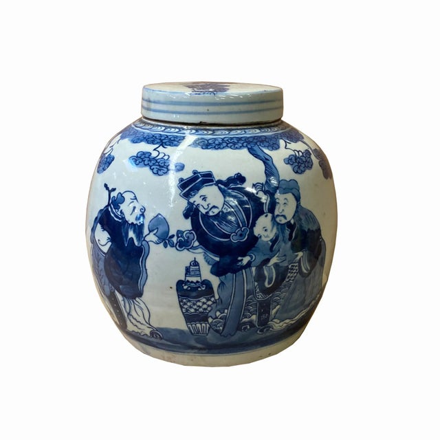 Chinese Blue & White Fok Lok Shou 3 Stars Porcelain Ginger Jar For Sale In San Francisco - Image 6 of 6