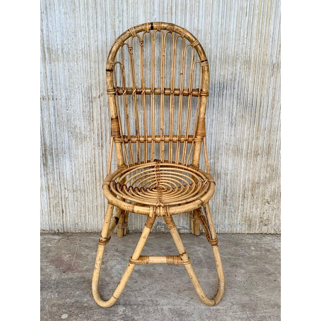 Set of Five French Bamboo and Rattan French Sculptural Dining Chairs circa 1970 For Sale - Image 17 of 18