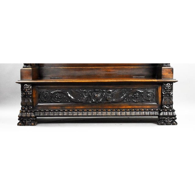 Antique Carved Oak Hall Bench, 1880 For Sale - Image 6 of 18