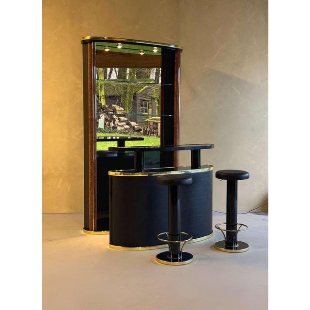 Mid-Century Black Lacquered and Burl Wood Cocktail Bar For Sale - Image 11 of 11