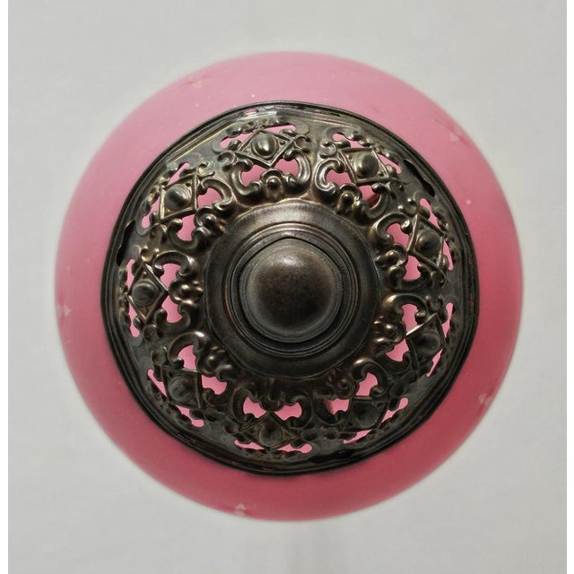 Metal Antique Pink Glass and Brass Lantern, Austria, 1850s For Sale - Image 7 of 10