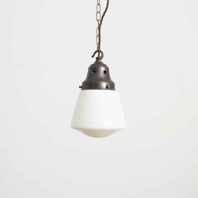 Vintage Art Deco Church Opaline Milk Glass Pendant Light, 1940s For Sale - Image 8 of 8