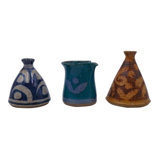 Small Mid 20th Century Collection of Jt Abernathy Pottery Vases Creamer - Set of 3 For Sale
