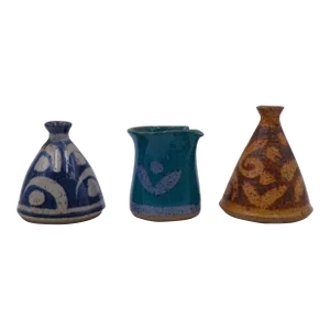 Small Mid 20th Century Collection of Jt Abernathy Pottery Vases Creamer - Set of 3