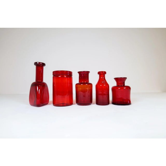 Mid-Century Swedish Red Vases by Erik Hoglund for Kosta, 1960s, Set of 5 For Sale - Image 6 of 12